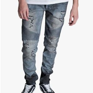 KDNK Destroyed Moto Ankle Zip Straight Jeans Mens Size 36” Waist